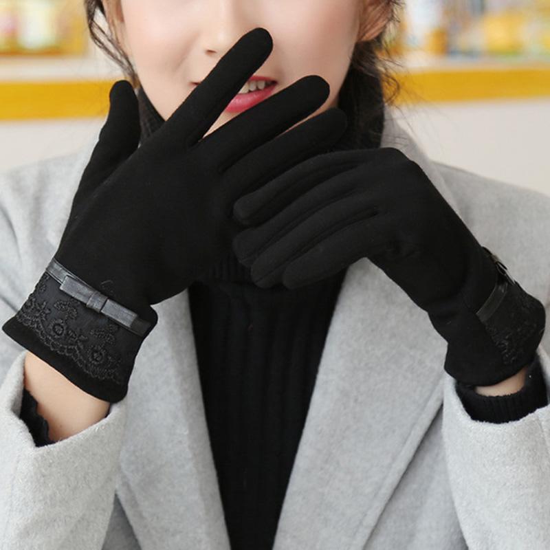 

Ladies Winter Fashion Cycling Warm Multicolor Velvet Fashion Touch Screen Lace Bowknot Plus Velvet Warm Gloves B72