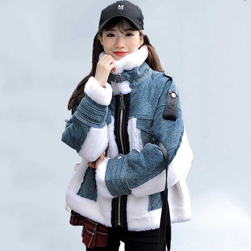

Cashmere Coat Winter Short Jacket Women 2021 New Lamb Wool Fur One Denim Stitching Motorcycle Jacket Women Thick Warm Overcoat, Photo color