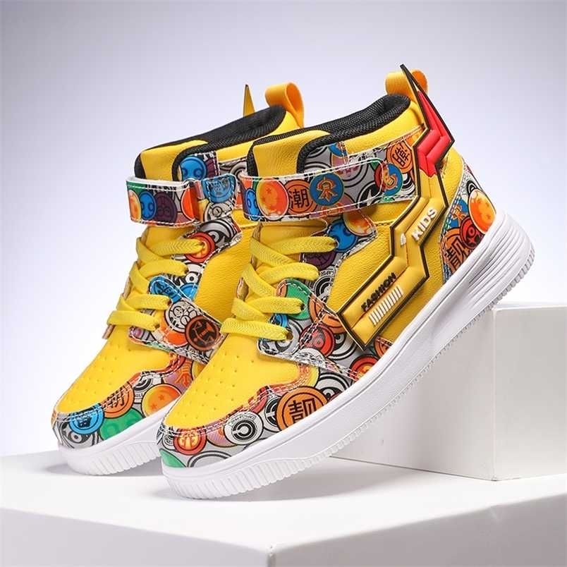 

High Top Kids Shoes Casual Children Board Sneakers Cartoon Boys School Girls Non-Slip Autumn Waterproof Outdoor Sport Shoe 220125, White gray