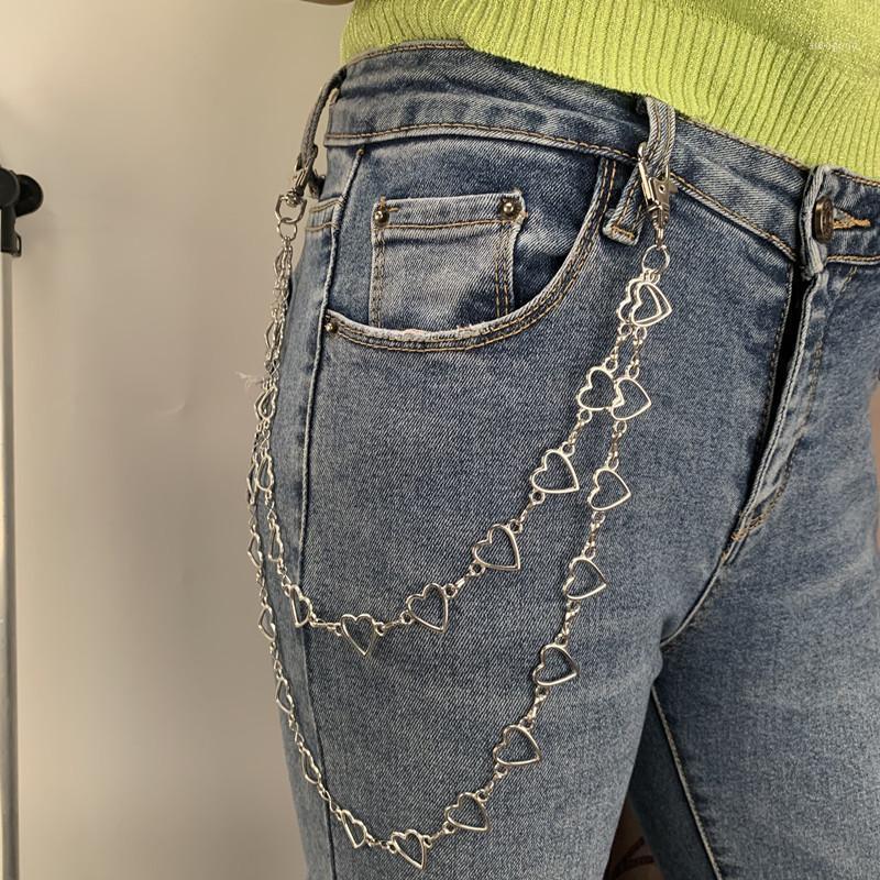 

Keychains Fashion Punk Hip-hop Trendy Waist Chain Multilayer Geometric Heart Pants Jeans Silver Color Metal Chains1