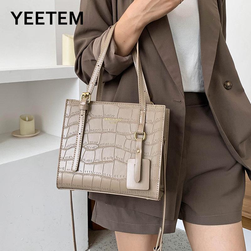 

Pure Color Pu Crocodile Leather Shoulder Bag Women's Bag Multifunctional Crossbody Large Capacity Fashion Luxury Design, Black