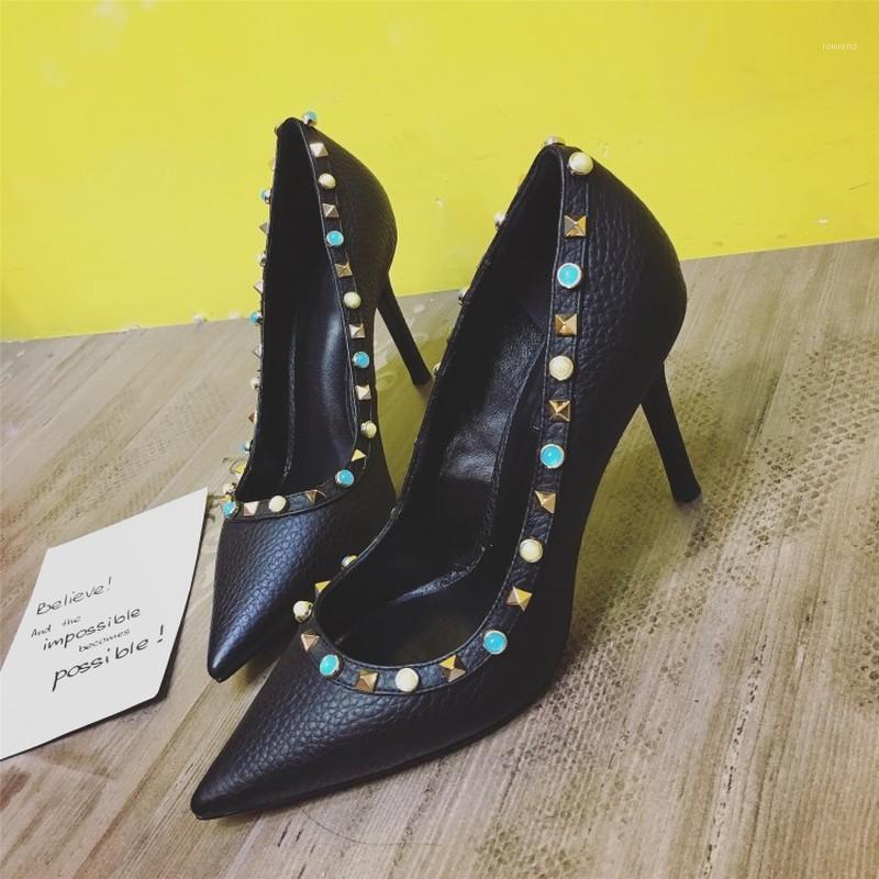 

2020 Ladies High Heels Pumps High Rise Party Wedding Party Lace Rhinestone Pointed Stiletto Heels zapatos de mujer Y21-391, Black