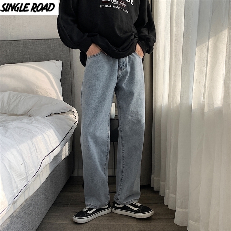 

SingleRoad Mens Jeans Oversized Wide Leg Straight Pants Japanese Streetwear Mens Denim Pants Fashion Male Jeans For Men 201111, Blue jeans men