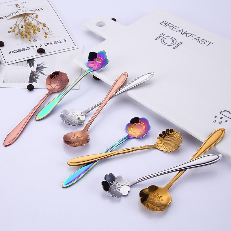 

8pcs set, colorful stainless steel small coffee spoon, flower design, spoon dessert, spoon vintage, cute stirring spoon