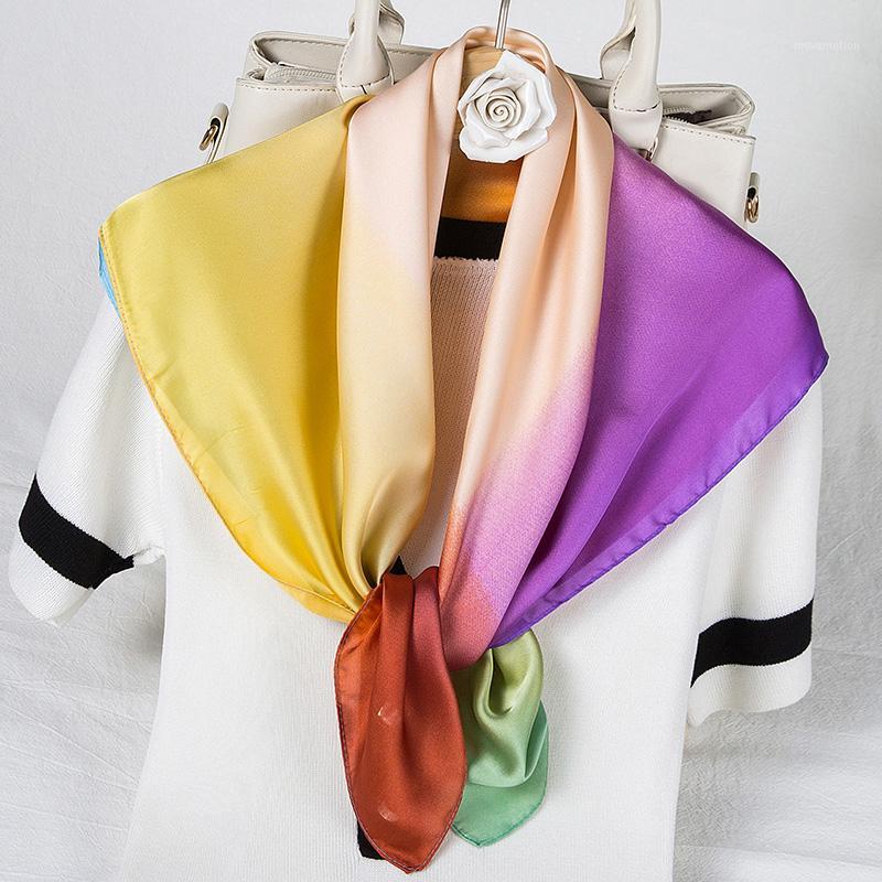 

Women silk scarf square silk scarves NeckerChief satin kerchief for girls rainbow color printed fahsion neck hair scarfs1