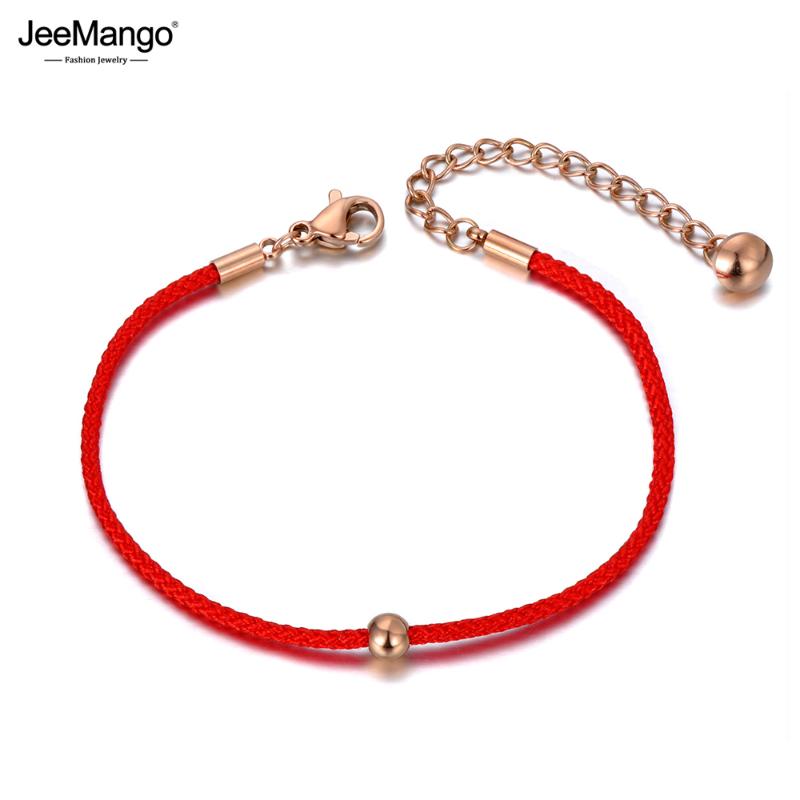 

JeeMango Vintage Ethnic Chinese Style Stainless Steel Red Rope Hand-woven Bracelets For Women Creative Lucky Bracelet JB19142