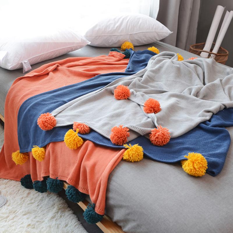 

Summer Blanket Knitted Ball Knitted Siesta Air-conditioning Blanket Decorative Cotton Sofa Nordic