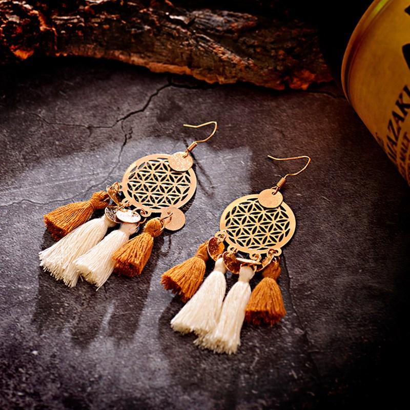 

Dangle & Chandelier Bohemian Dream Catcher Tassel Earrings Vintage Hollow Round Drop For Women Wedding Party Bridal Fringed Jewelry
