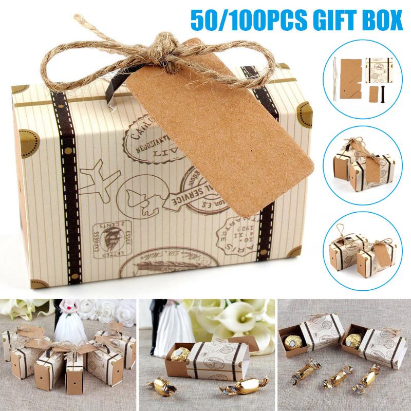 

Vintage Paper Favor Box Mini Suitcase Candy Gift Case for Travel Theme Party Wedding Birthday MJJ88