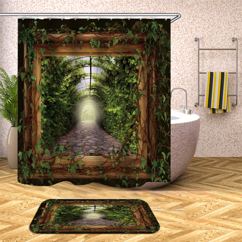 2021 Garden Scenery 3D Shower Curtain Flower Waterproof Green Bathroom