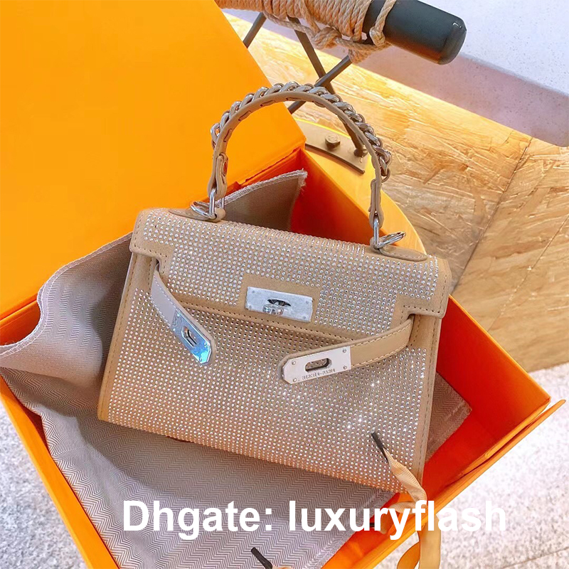 

with Dust Bag Designers Luxurys Women Handbags Fashion New Bling Ladies Classic Leather Purse 2021 Small Black White Full Drill, Box(not sold separately)