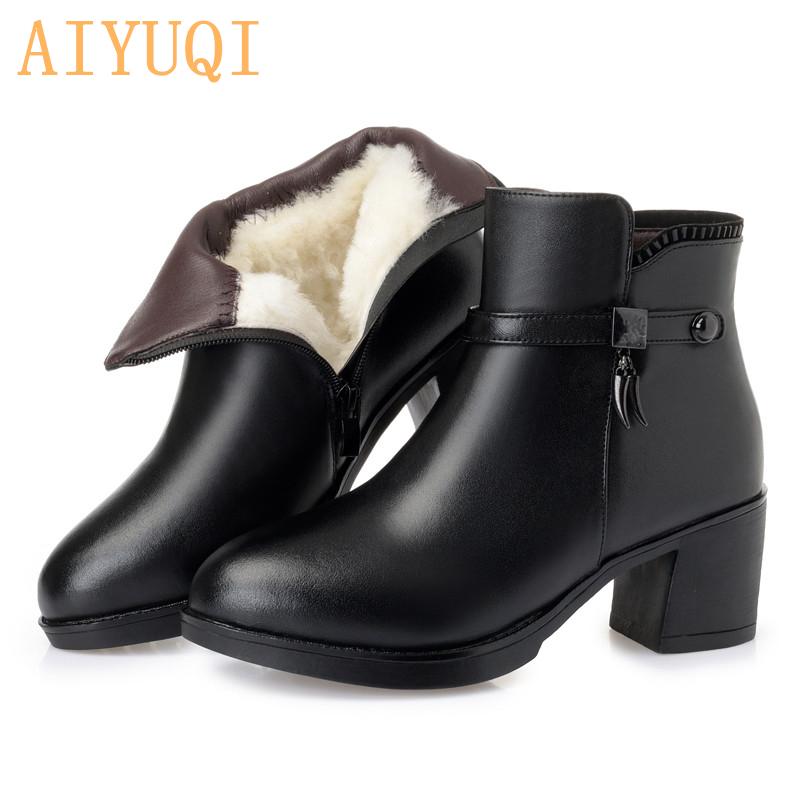 

Women Boots 2020 New Genuine Leather Women Naked Boots Thick Wool Warm Winter Lady Snow Shoes Big Size 42 43 Ankle, Black fluff