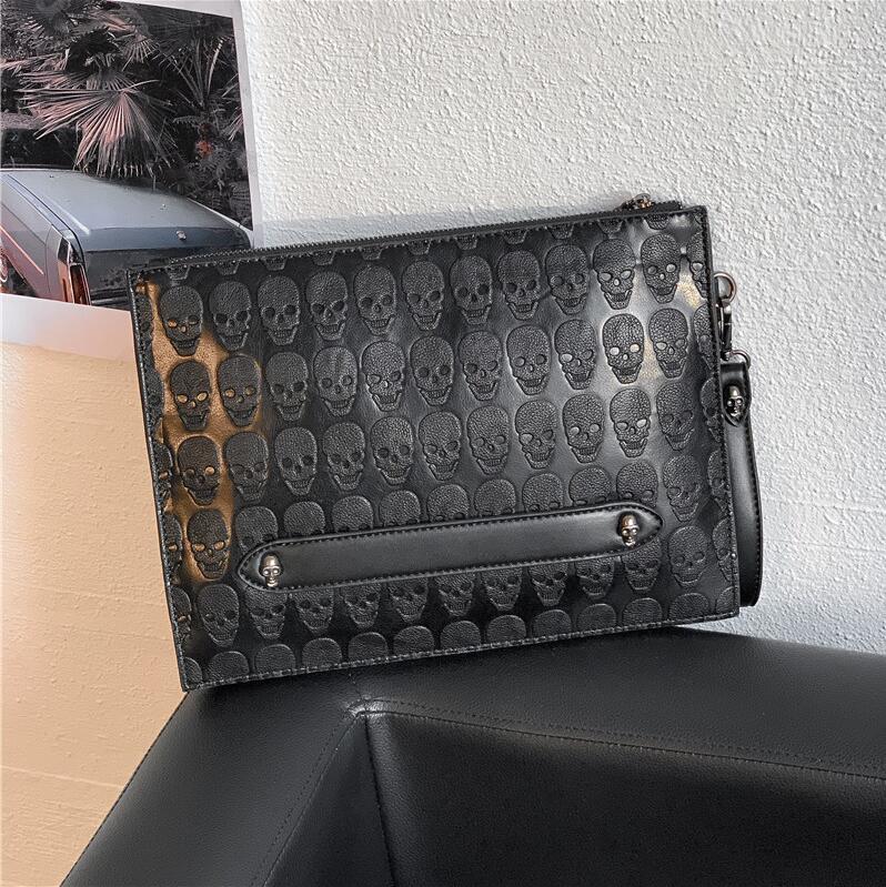 

Factory wholesale men handbag new embossed leather storage wallet street trend leather punk wrist bag large leather men fashion shoulder bag