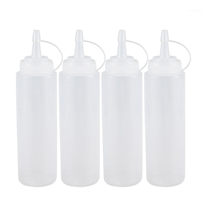 

4X Clear White Plastic Squeeze Sauce Ketchup Cruet Oil Bottles 8oZ1