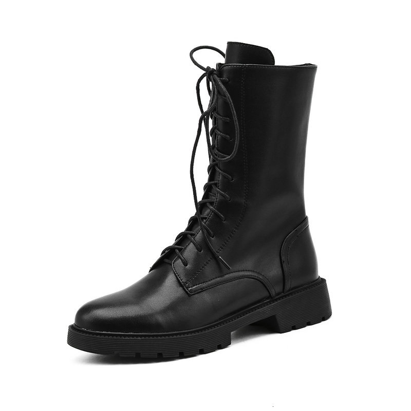 

2021 New Autumn Winter Genuine Leather Women's Ankle Boots Chunky Women Party Office Lady Shoes Woman Heels Xcve, Black