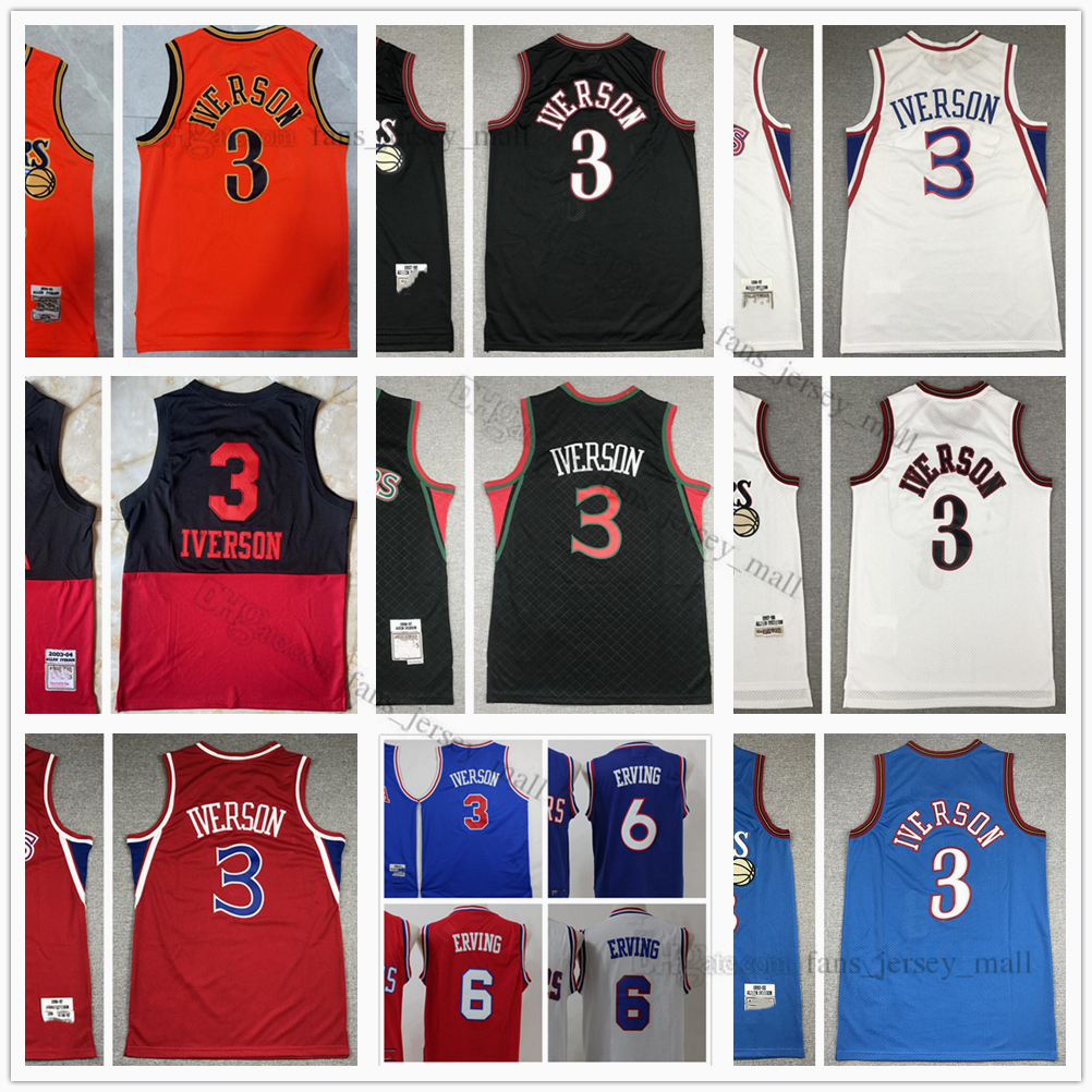 

Retro Mitchell Ness Jersey Basketball Hakeem 3 Allen Iverson 6 Julius Erving White Blank Blue Red 1996-98 1999-00 03-04, Same as picture