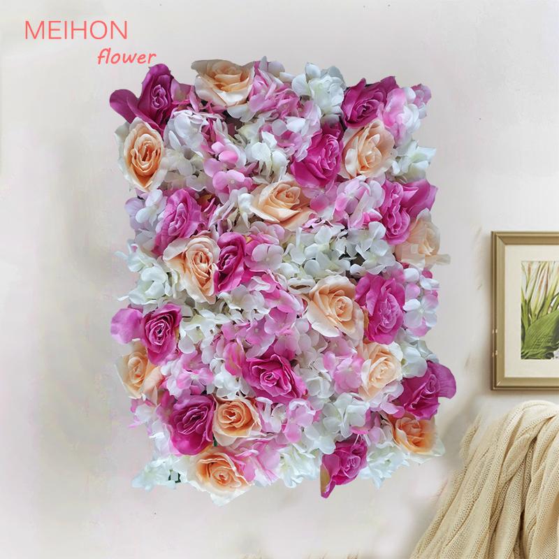 

Silk Rose Flower Champagne Artificial Flower Hydrangea Wedding Decorative Romantic Wall-Mounted Wedding Wall Decoration, Beige