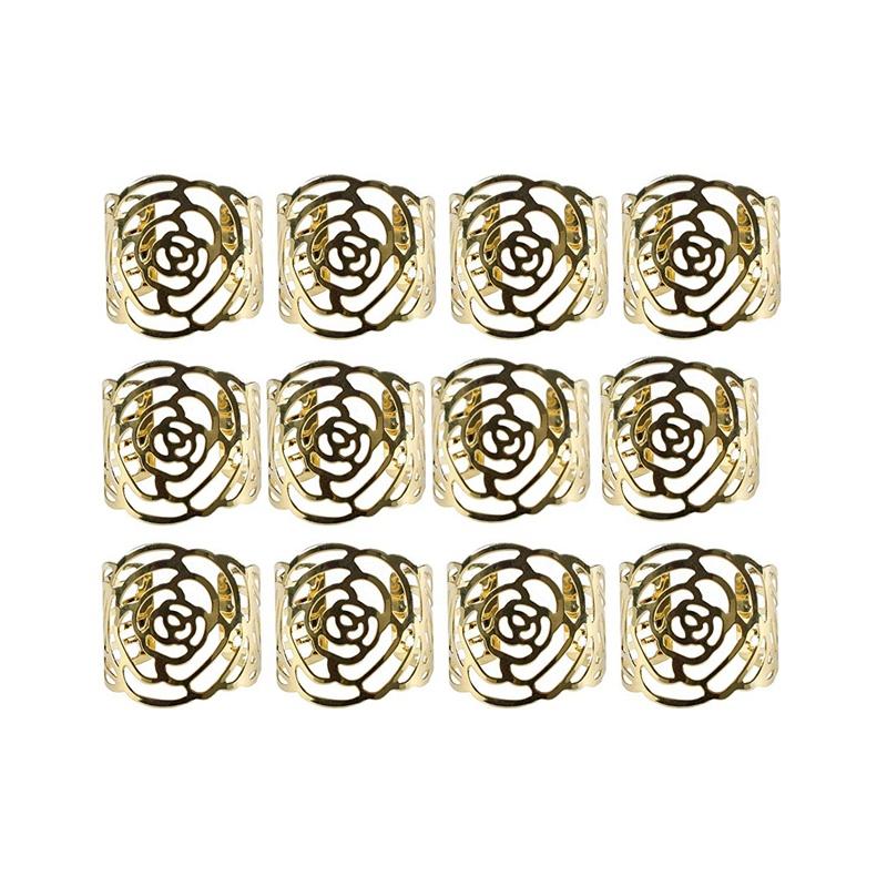 

12 Pcs Alloy Napkin Rings Hollow Out Napkin Holder Adornment Exquisite Household Napkins Rings Set for Casual or Formal Occasion