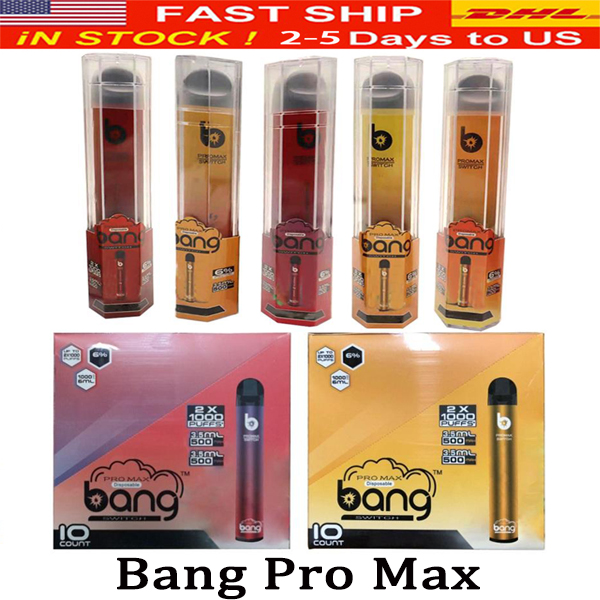

Bang Pro Max Switch Disposable Vape Device Kits Double Pod Design 1000+1000 Puffs 7ml Cartridge Pod 1100mAh Battery Vape Pen Fast Shipping