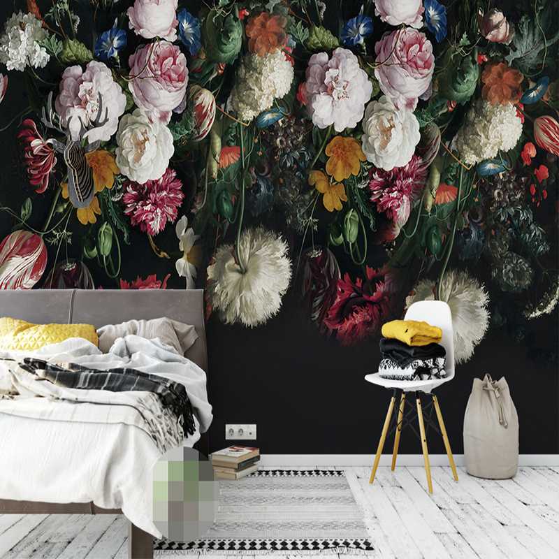 

Custom Any Size 3D Wall Murals Wallpaper Retro Hand Painted Floral Wall Painting Living Room Bedroom Home Mural Wallpaper Flowe, Silk cloth