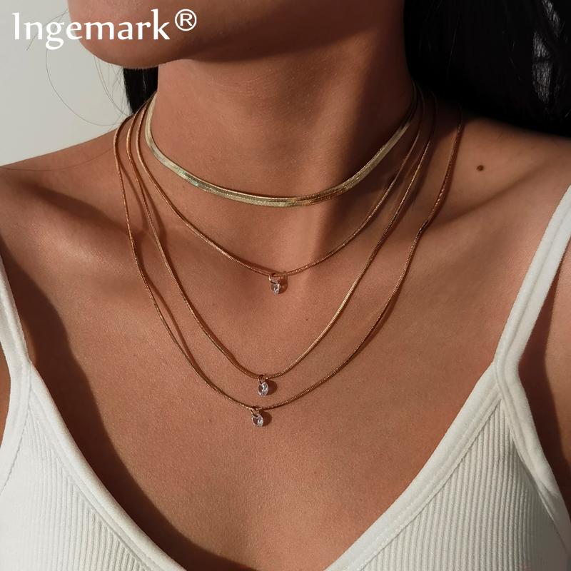 

Unique Punk Smooth Snake Chain Pendant Choker Necklace for Women Boho Multilayer Transparent Stone Beaded Necklaces Neck Jewelry