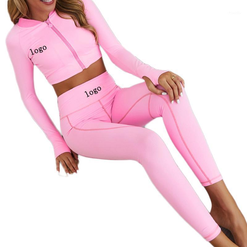 

Hot selling Yoga tight long sleeve Yoga set fitness suit women set1, Pink