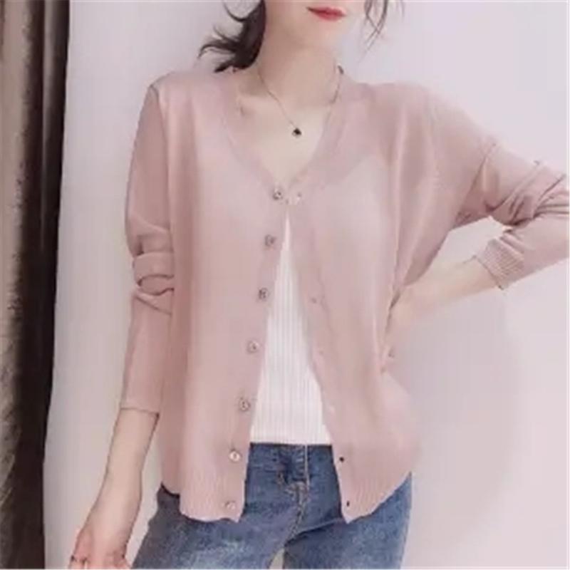 

Women's Knits & Tees 2022 Women Simple Solid Purple Cardigan Summer Autumn Thin Silk Knitted Cardigans Female Casual Loose Sweater Coat Jack, White