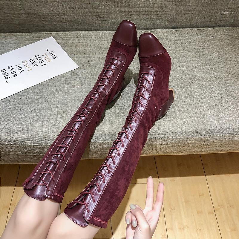 

Women's Ladies Boots Motorcycle Knee High Long Boots Flat Zipper Lace Up Canvas autumn Shoes Fashion Ladies Shoes1, As pic