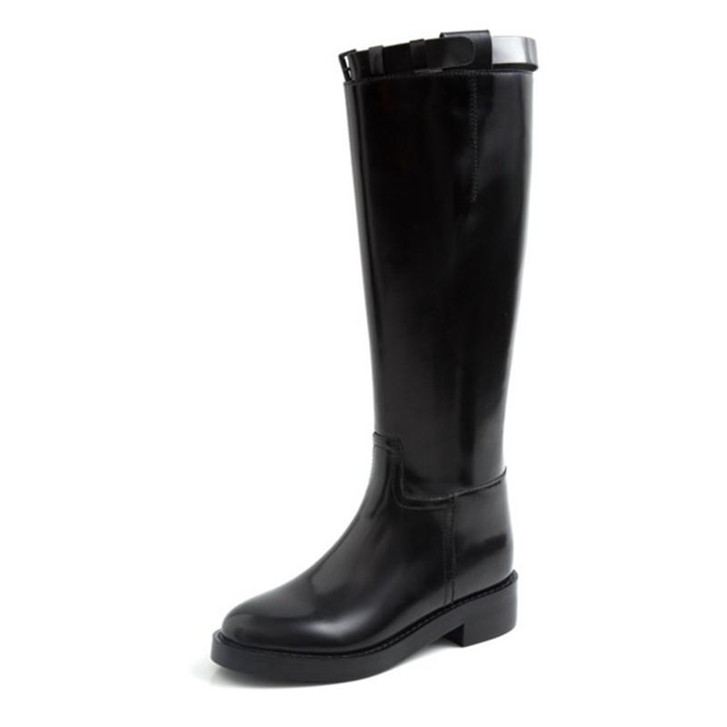 

Woman Riding Boots High Boots Autumn Winter Shoes Women Knee High Square Low Heel Genuine Leather, Black plus vel