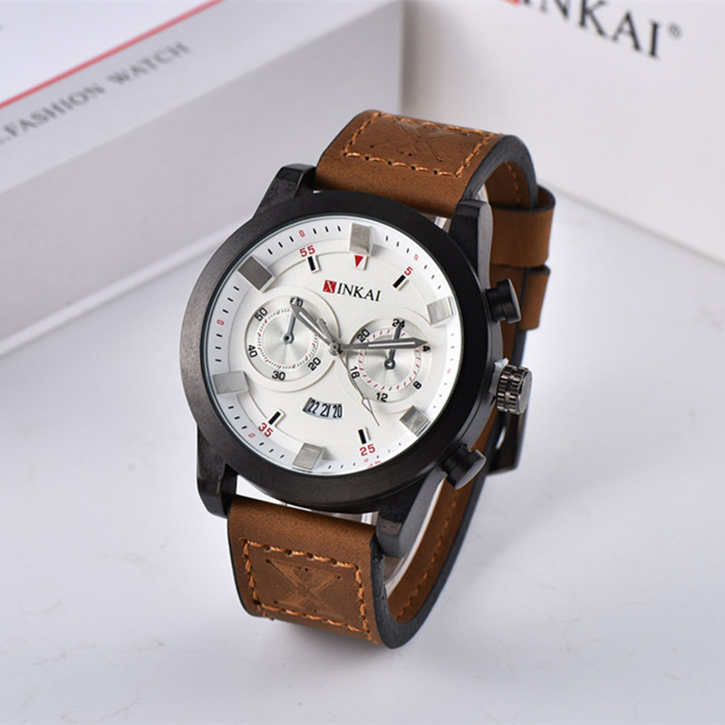 

Men's sports watch leisure belt quartz watch, Black belt and white face