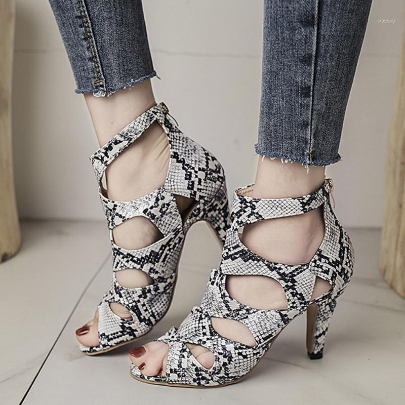 

Summer Zipper Sexy Snake Print Women's High Heels Open Toe Breathable Women's Sandals Personalized Single Shoes#1, Multi