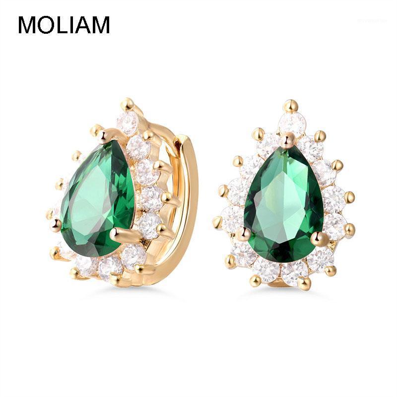 

MOLIAM 2021 New WaterDrop Hoop Earrings for Women Ladies Gold-Color Shining Cubic Zirconia Brinco Party Jewelry Gifts MLAE0591