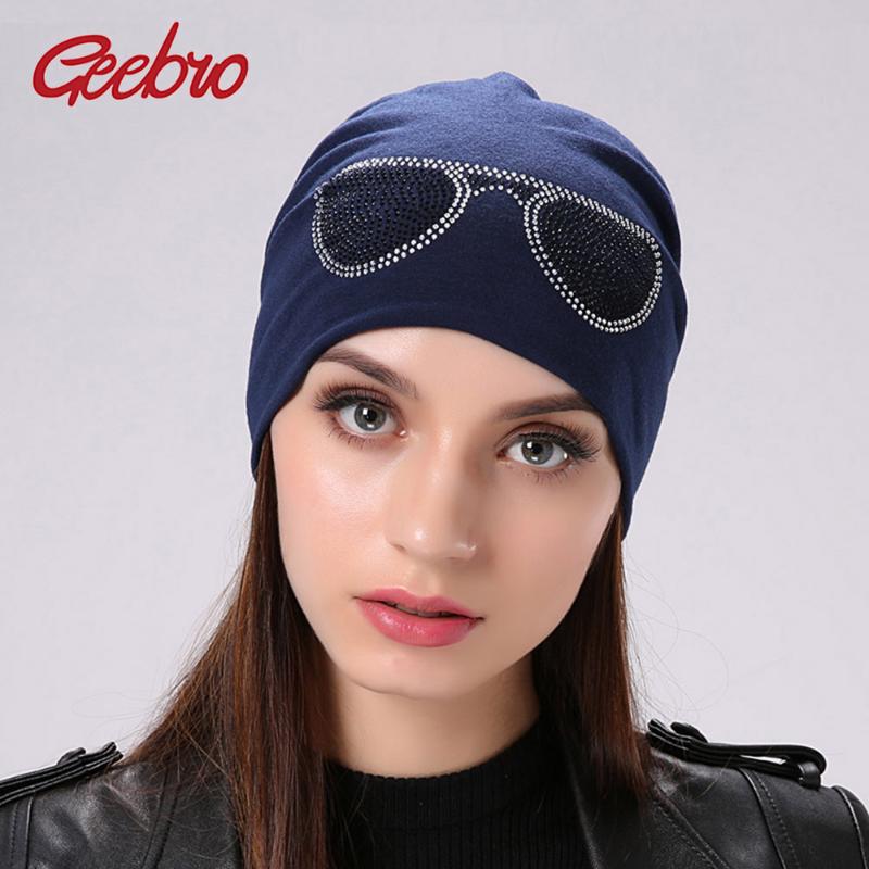 

Geebro Women's Sunglasses Style Beanies Hat Spring Casual Polyester Rhinestones Slouchy Beanie For Women Balaclava Skullies Caps, Red