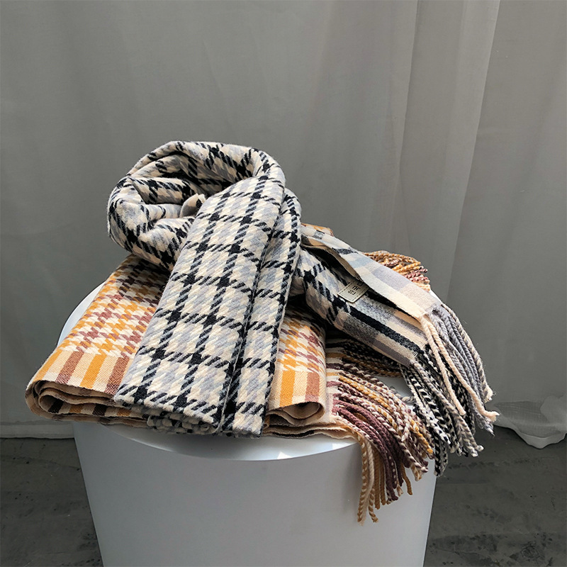 

2020 Winter New Plaid Cashmere Scarf Women Tassel British Warm And Thick Shawl