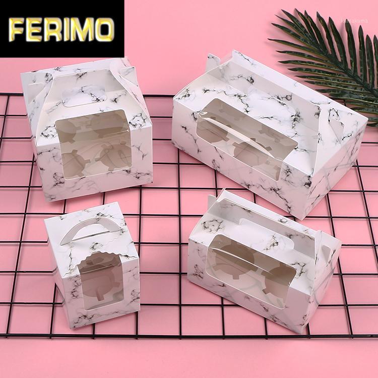 

10pcs 4 Pack Cupcake Box with PVC Window White Cardboard Cake Packaging Box with Handle 6 Cupcake Packing Craft insert1