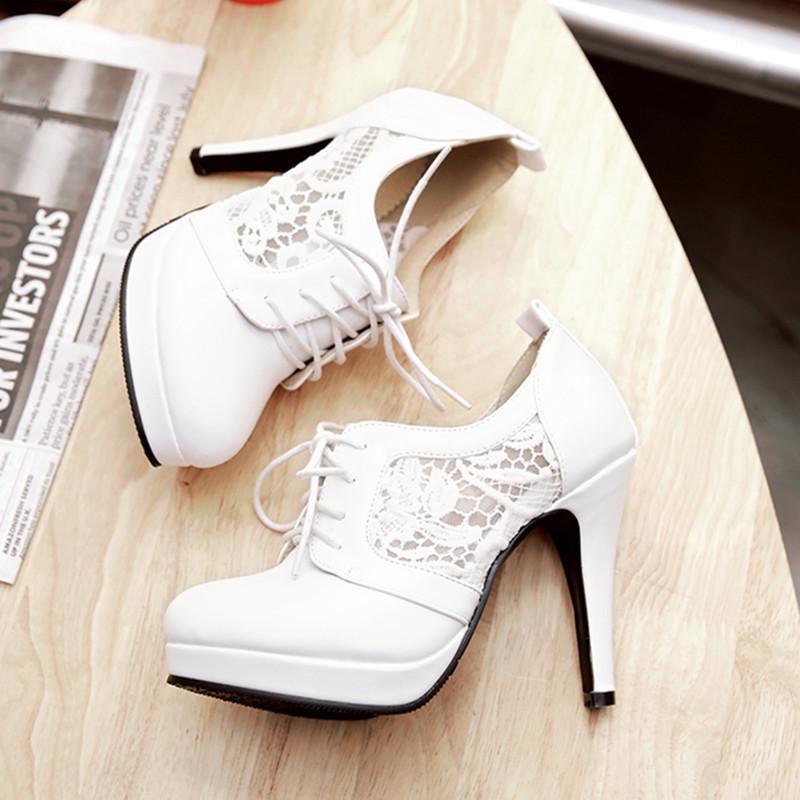 

Brand Designer Sexy High Heels Womens Shoes Platform 2020 Spring Dress Shoes Woman Stiletto Lace up Work Office White Pink1, Black