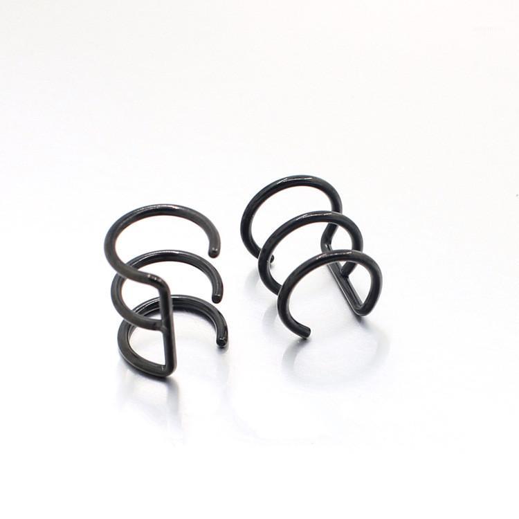 

Fashion Men No Hole Ear Clip Silver Gold Black Blue Titanium Steel Allergy Three Two Circle Wire Hoop Huggie Earrings Jewelry1