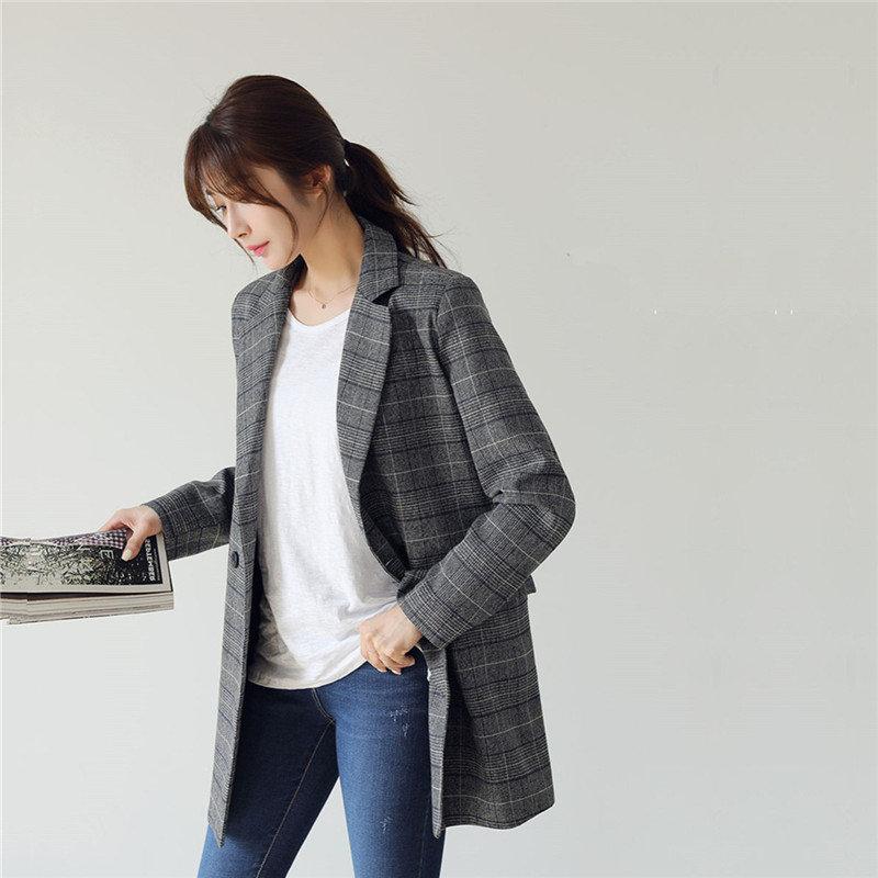 

HziriP Hot Slender Plaid Office Ladies All Match Stylish Women Casual Retro Elegant Double-Breasted Vintage Plus Size Blazers, Dark blue