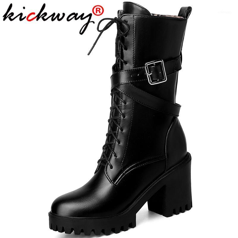 

kickway Women Boots PU Leather Lace Up Anke Boots For Women Black Comfortable Fashion Booties Female Autumn Spring Dropshipping1