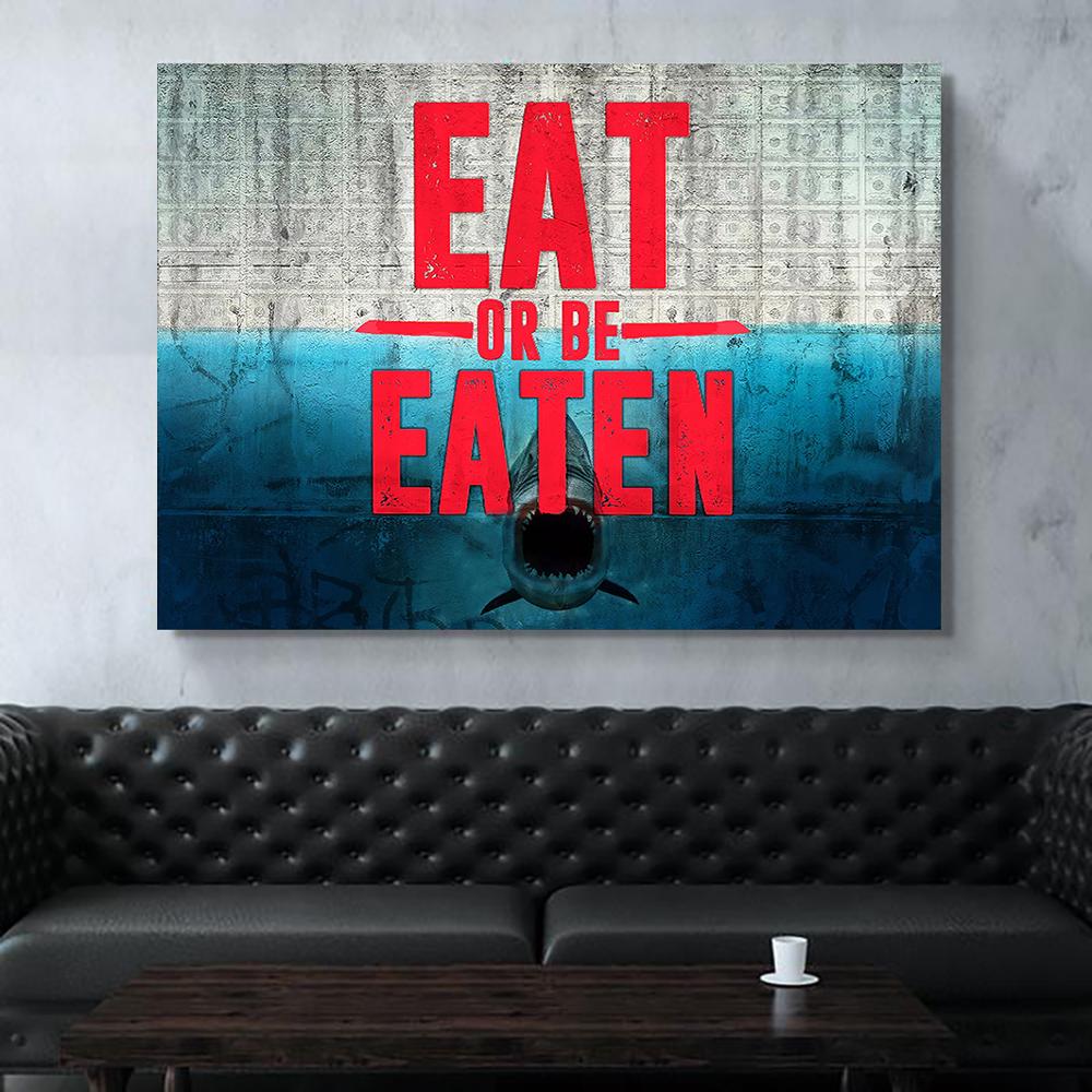 

Picture Home Decor Eat Or Be Eaten Modular Canvas Vintage Painting Modern Printed Nordic Poster Shark Wall Art Living Room