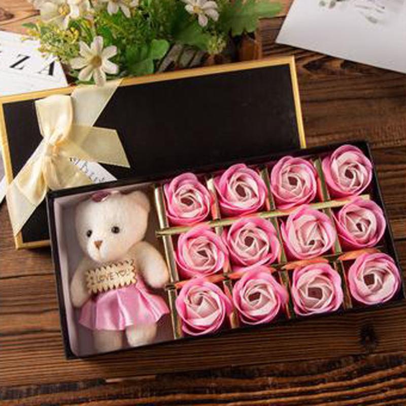 

Bear Gift Box Gift Rose Small 12 Soap Flower Perfect Valentine's day For Mother, Wife or Girlfriend