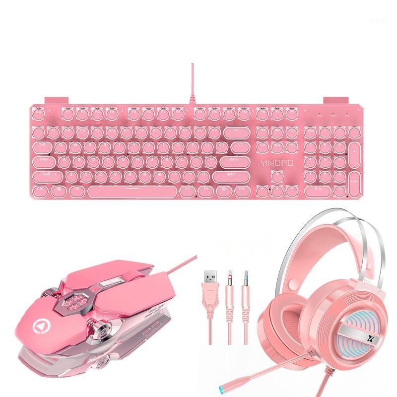 

Mechanical Keyboard Mouse Pink Sets for Girls USB Wired Mechanical Keyboard with Green Switch 3200DPI LED Backlit Mouse Earphone1