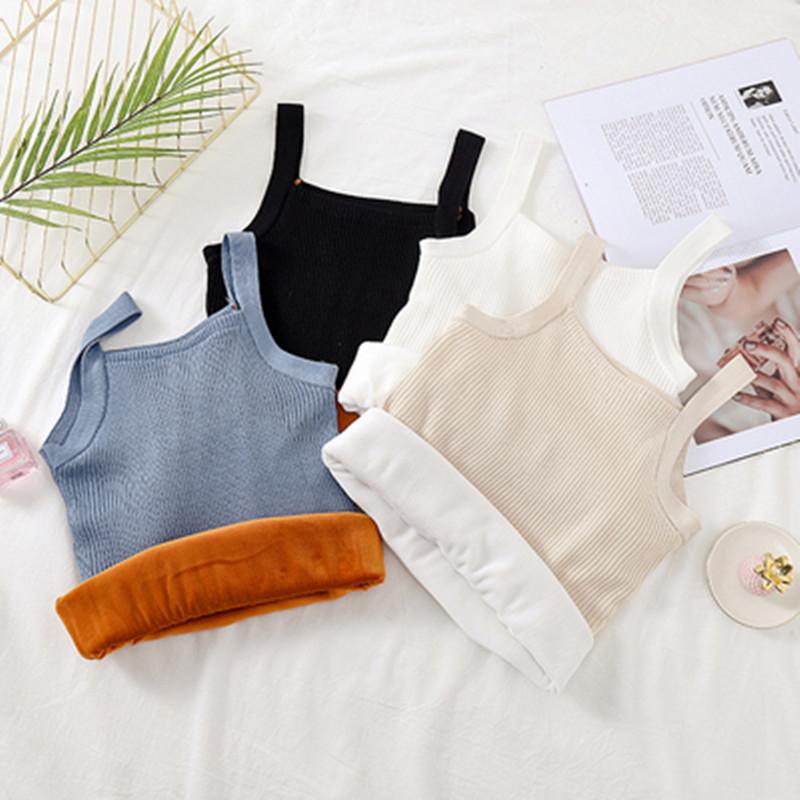 

Women Knitted Camis Woman Sleeveless Tops Plus Velvet Korean Women Knitted Tank Top Warm Woman Elastic Thickened Basic Tops Tees, Black