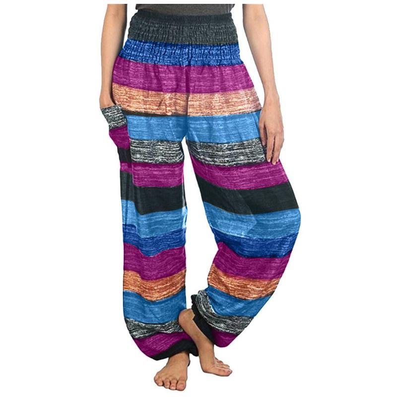 

Plus Size Women Striped Printed High Waist Sexy Yoga Loose Pants With Pocket Female Casual Sportwear Trousers Sweatpant For 2020, Black