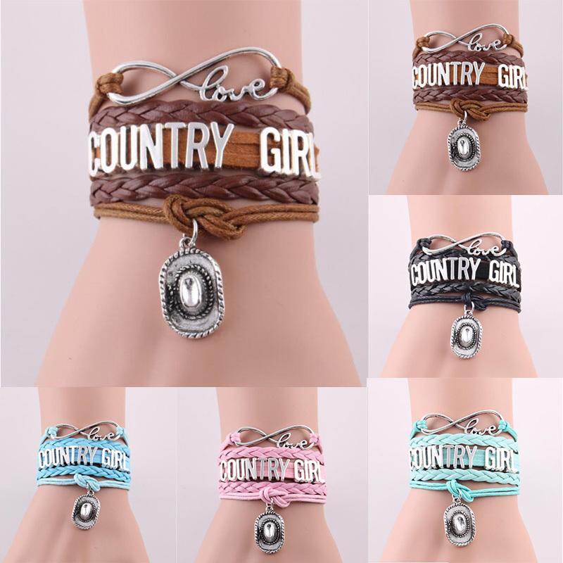

Infinity Love Country Girl Hat Charm Wrap Bracelet Rope Multilayer Leather Custom Gifts Women & Men Bracelets Jewelry