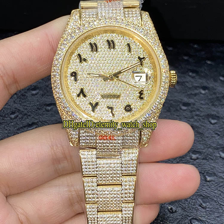 

V3 Upgrade version 126333 126334 116244 Arab Diamonds Dial ETA A2824 Automatic Mens Watch 904L Steel Diamond Iced Out Full Gold Case Watches, Slivery;brown