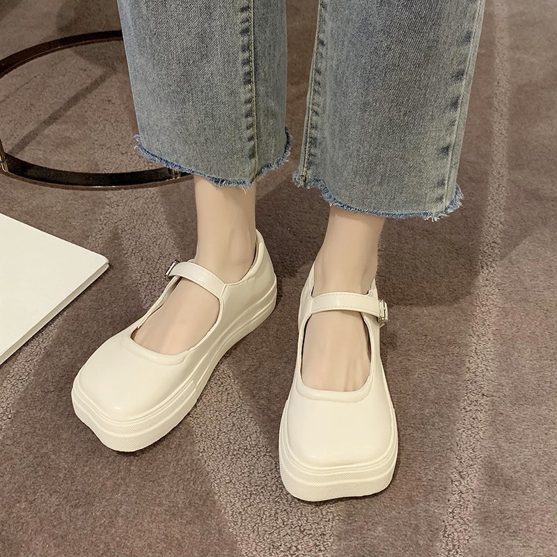 

2021 The New Solid Color Pu Leather Apartments for Women with Foot Locked in Ankle Platform Mary Janes Woman Autumn Shoes Flat Uvpd, White