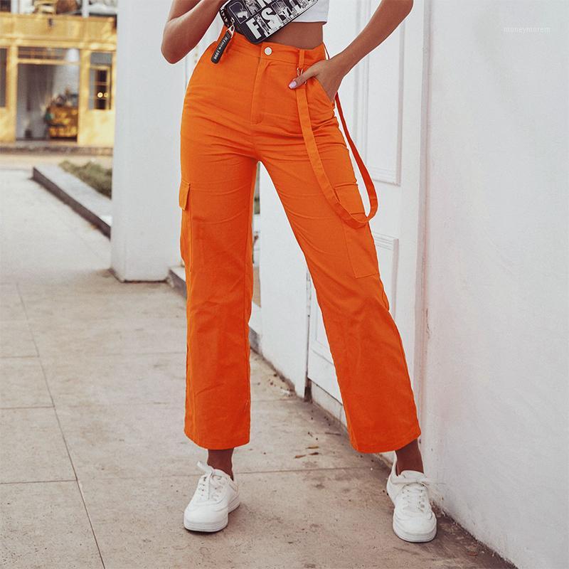 

Orange Cargo Pants Women High Waist Straight Long Pant Female Fashion Casual Streetwear Trouser Ladies High Quality Pockets Pant1