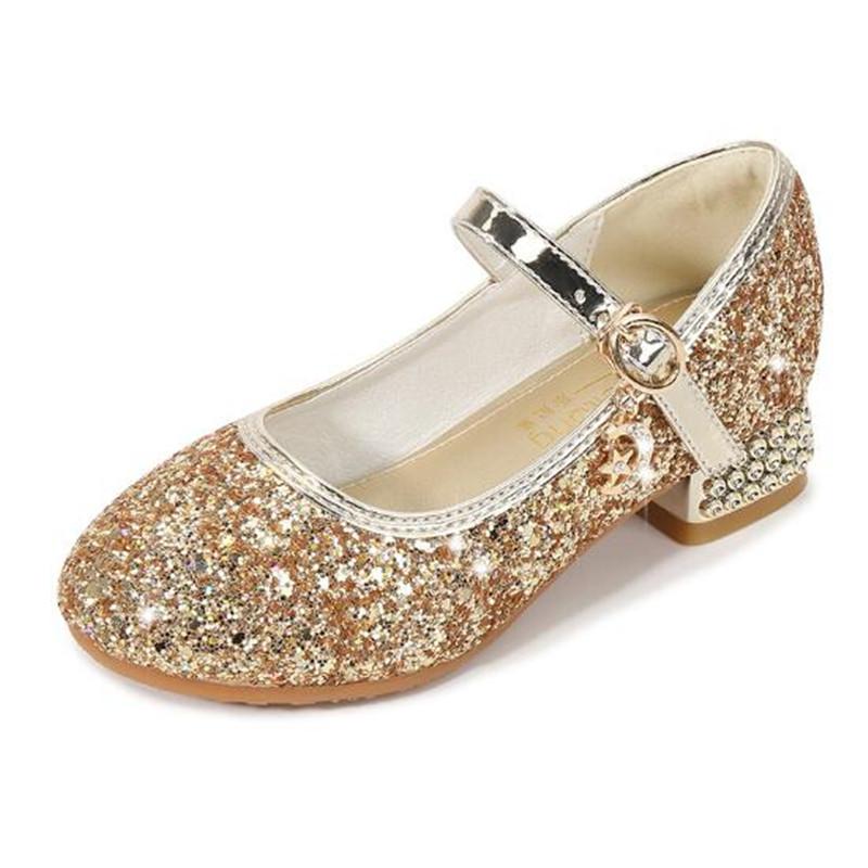 

2021New Girls Fashion Stage High Heels Dance Performance Shoe Children Silver Princess Sequins Wedding Shoes, Blue
