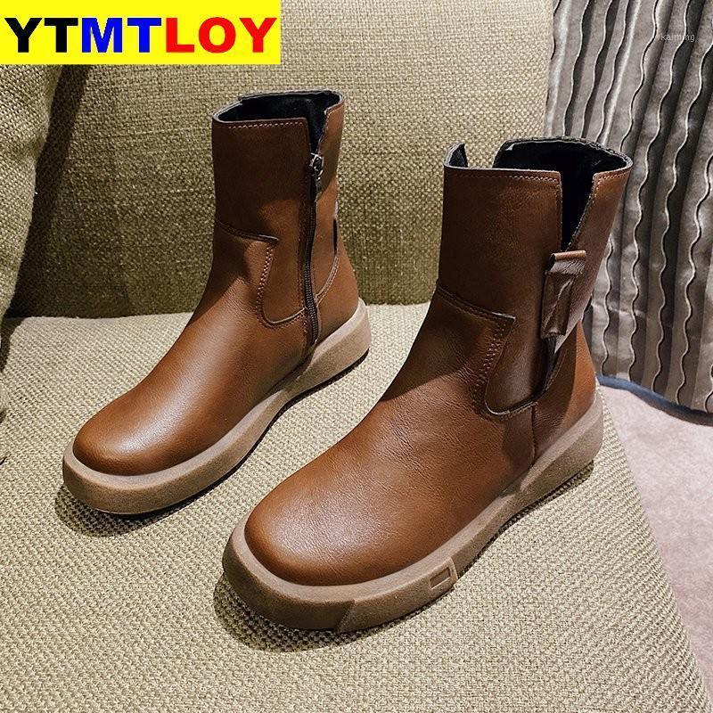 

New Arrival Shoes Women Martinas Boots Ladies Winter Leather Flat Low Zipper Middle Tube Casual Botas Leather Womens Boots1, Black